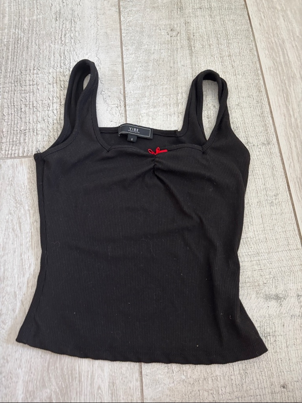Vibe Black Ribbed Tank with Red Bow Detail